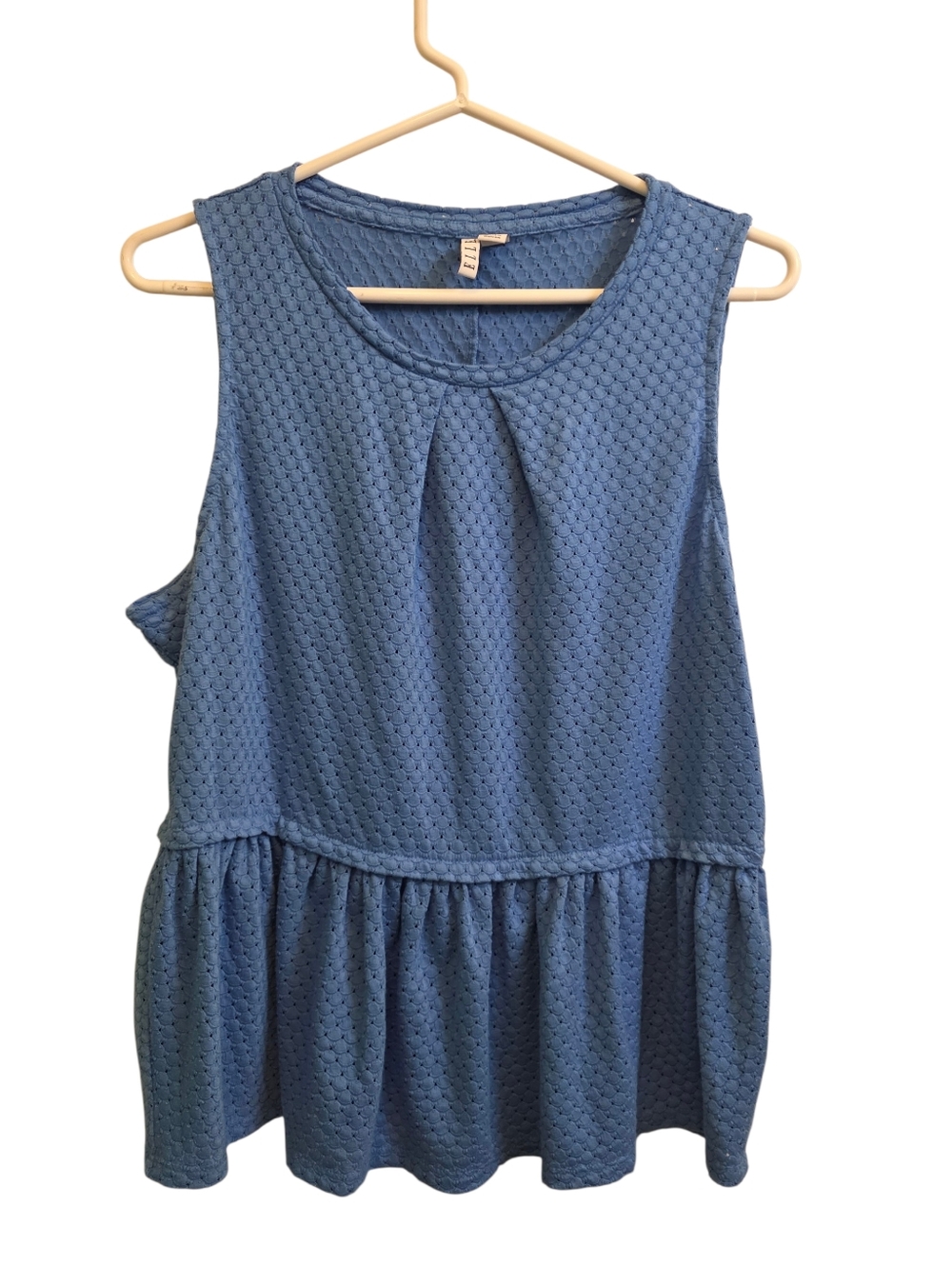 Elle Blue Sleeveless Peplum Eyelet Boho Blouse Size L EUC